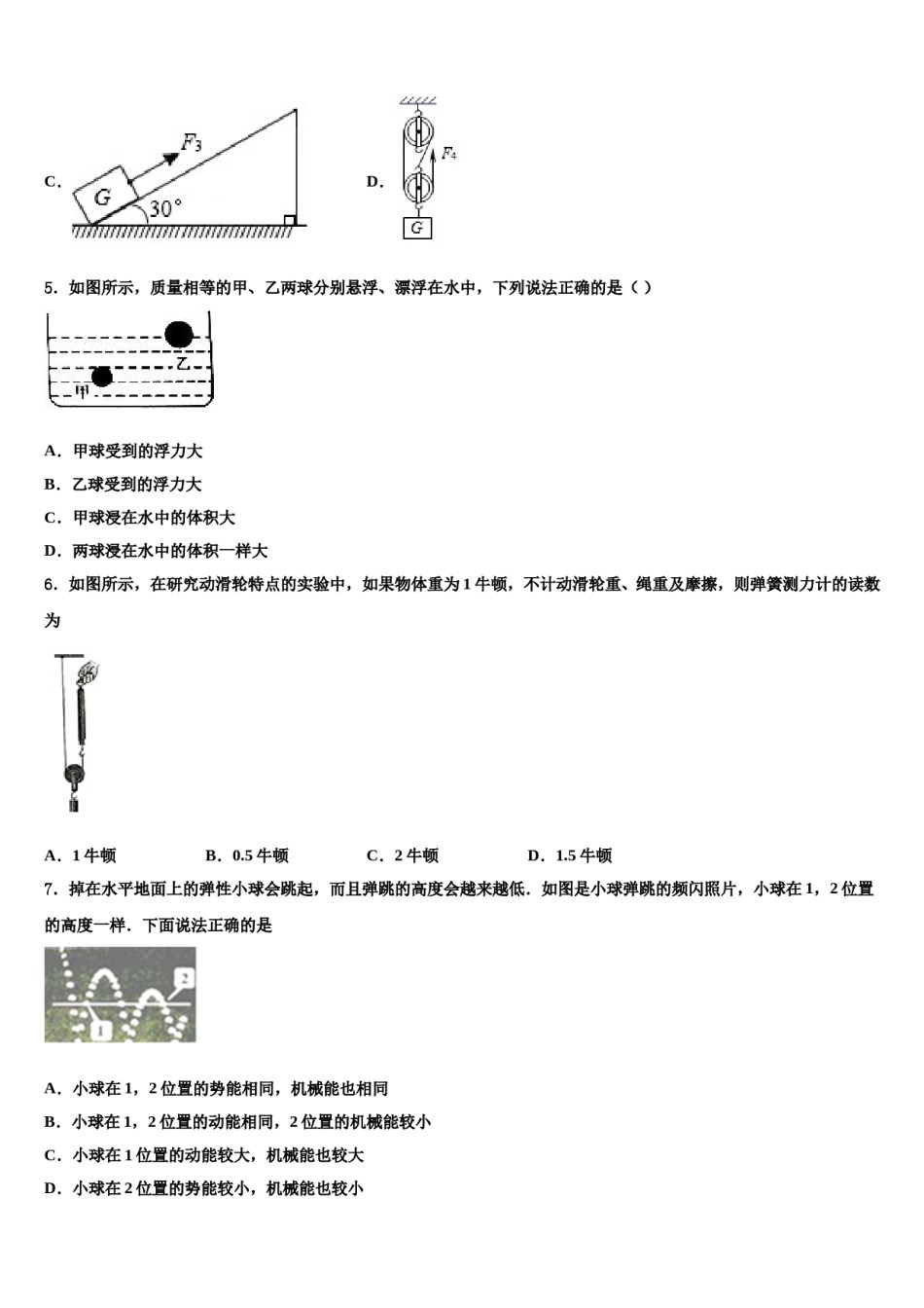 2023-2024学年四川省巴中市名校物理八下期末检测模拟试题含解析.doc_第2页