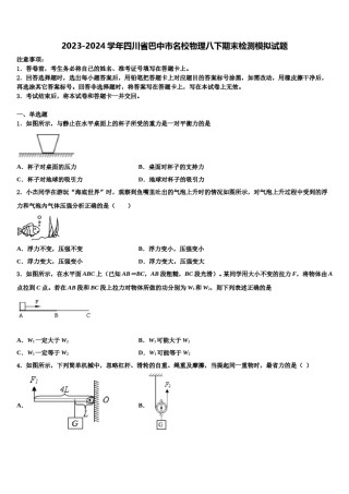 2023-2024学年四川省巴中市名校物理八下期末检测模拟试题含解析.doc