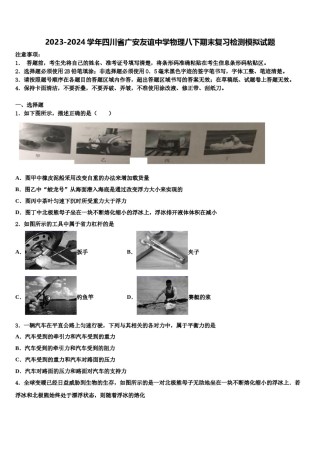 2023-2024学年四川省广安友谊中学物理八下期末复习检测模拟试题含解析.doc