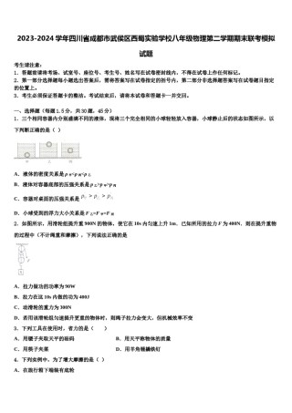 2023-2024学年四川省成都市武侯区西蜀实验学校八年级物理第二学期期末联考模拟试题含解析.doc