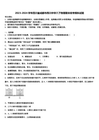 2023-2024学年四川省成都市西川中学八下物理期末统考模拟试题含解析.doc