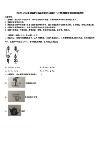 2023-2024学年四川省成都市邛崃市八下物理期末调研模拟试题含解析.doc