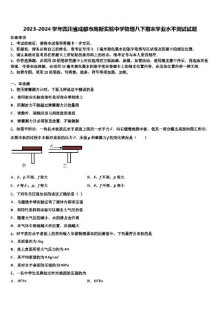 2023-2024学年四川省成都市高新实验中学物理八下期末学业水平测试试题含解析.doc
