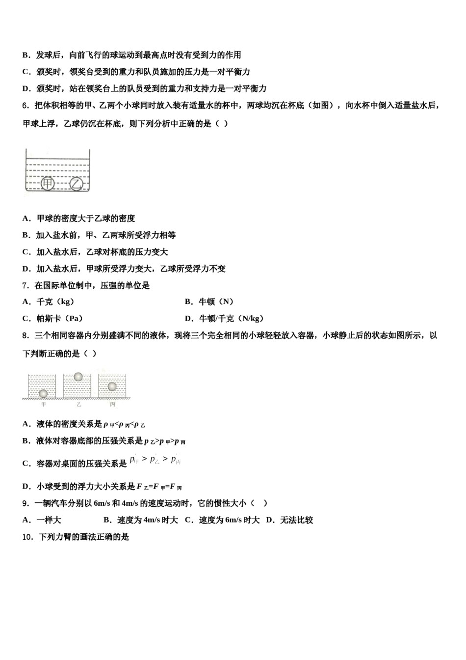 2023-2024学年四川省泸州市龙马潭区金龙中学八年级物理第二学期期末考试试题含解析.doc_第2页