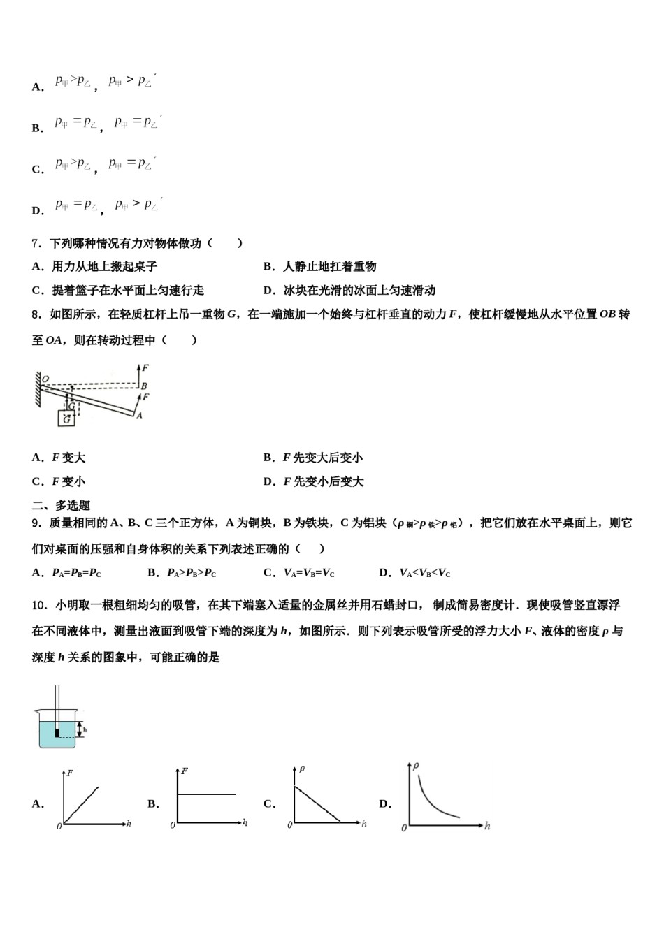 2023-2024学年四川省眉山市名校物理八下期末检测模拟试题含解析.doc_第3页