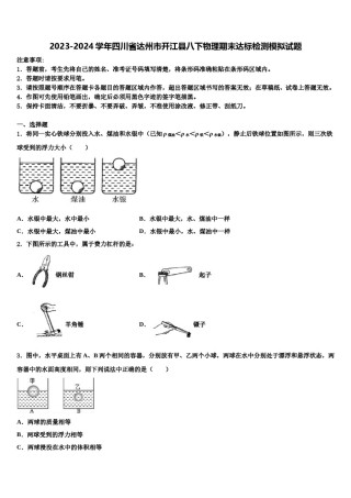2023-2024学年四川省达州市开江县八下物理期末达标检测模拟试题含解析.doc