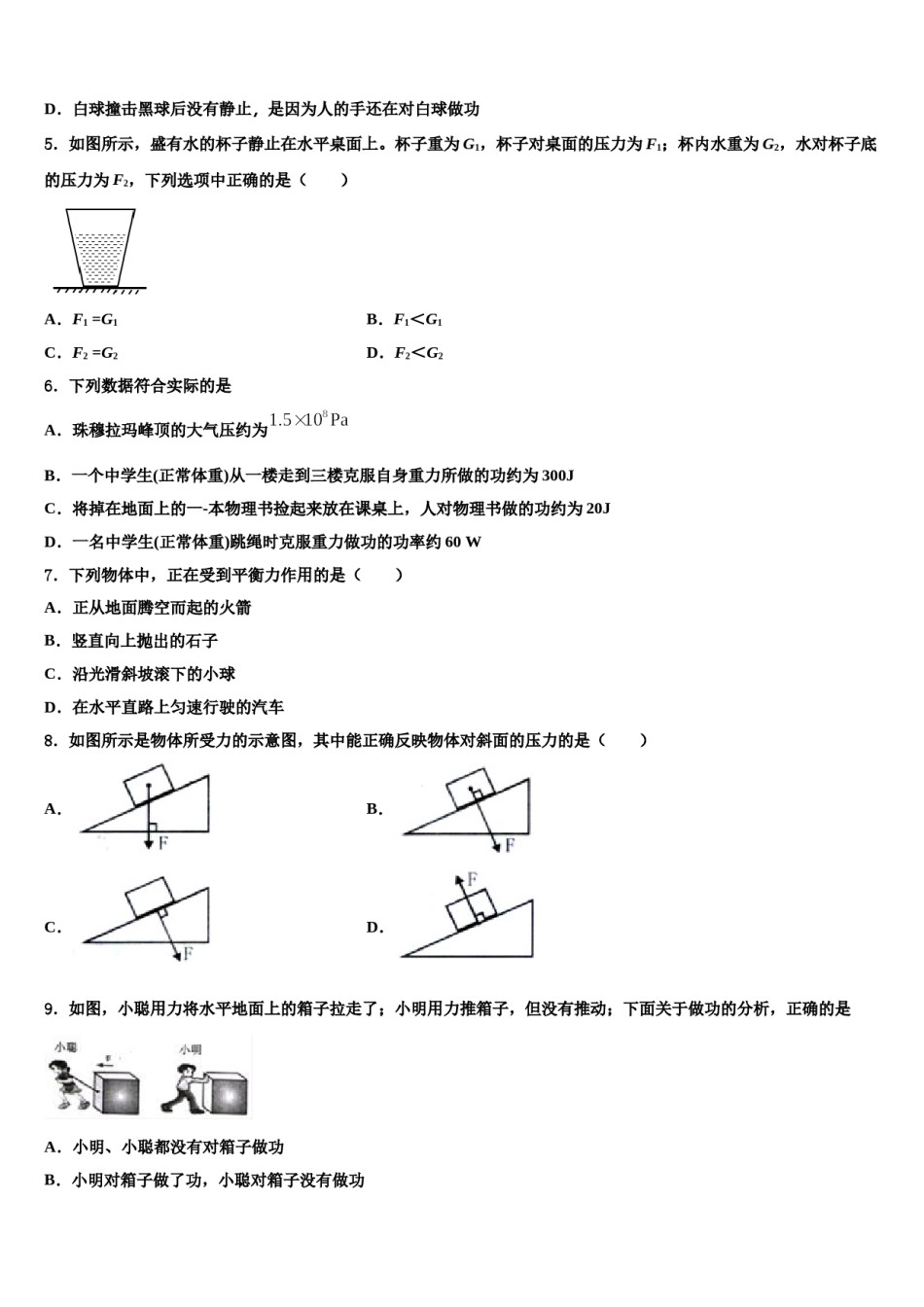 2023-2024学年四川省遂宁市大英县物理八下期末复习检测试题含解析.doc_第2页