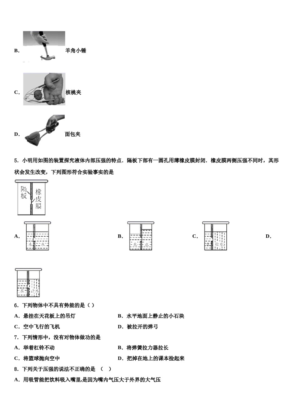 2023-2024学年四川省隆昌市第一初级中学物理八下期末教学质量检测试题含解析.doc_第2页