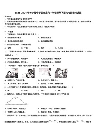 2023-2024学年宁夏中学卫市宣和中学物理八下期末考试模拟试题含解析.doc