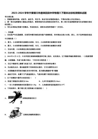 2023-2024学年宁夏银川市唐徕回民中学物理八下期末达标检测模拟试题含解析.doc