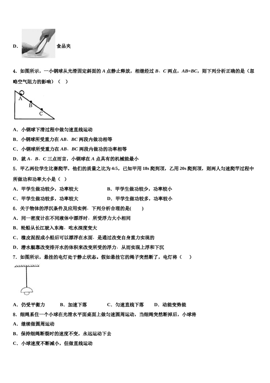 2023-2024学年安徽淮南寿县八下物理期末学业水平测试模拟试题含解析.doc_第2页