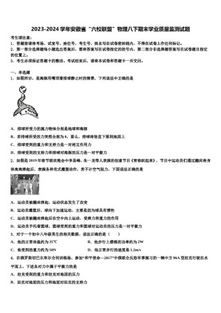 2023-2024学年安徽省“六校联盟”物理八下期末学业质量监测试题含解析.doc