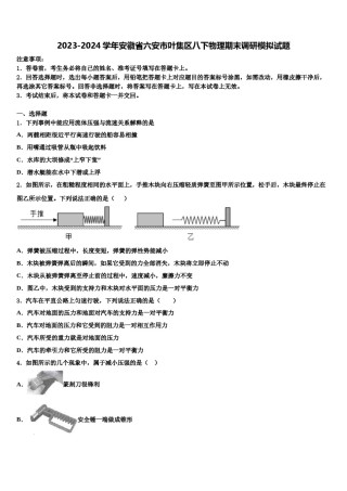 2023-2024学年安徽省六安市叶集区八下物理期末调研模拟试题含解析.doc
