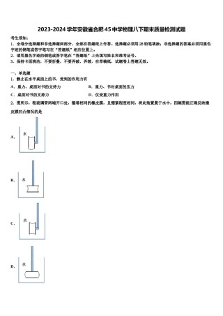 2023-2024学年安徽省合肥45中学物理八下期末质量检测试题含解析.doc