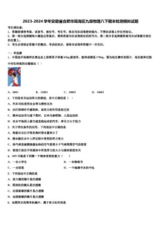 2023-2024学年安徽省合肥市瑶海区九级物理八下期末检测模拟试题含解析.doc