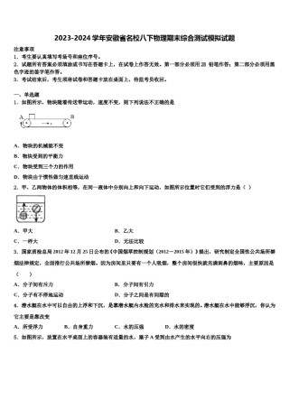 2023-2024学年安徽省名校八下物理期末综合测试模拟试题含解析.doc