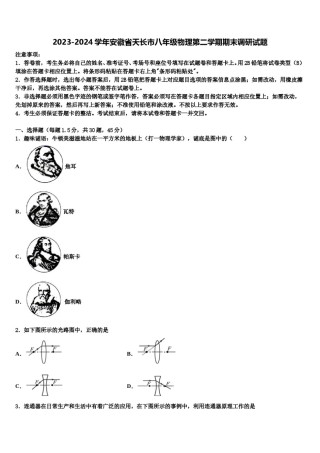 2023-2024学年安徽省天长市八年级物理第二学期期末调研试题含解析.doc