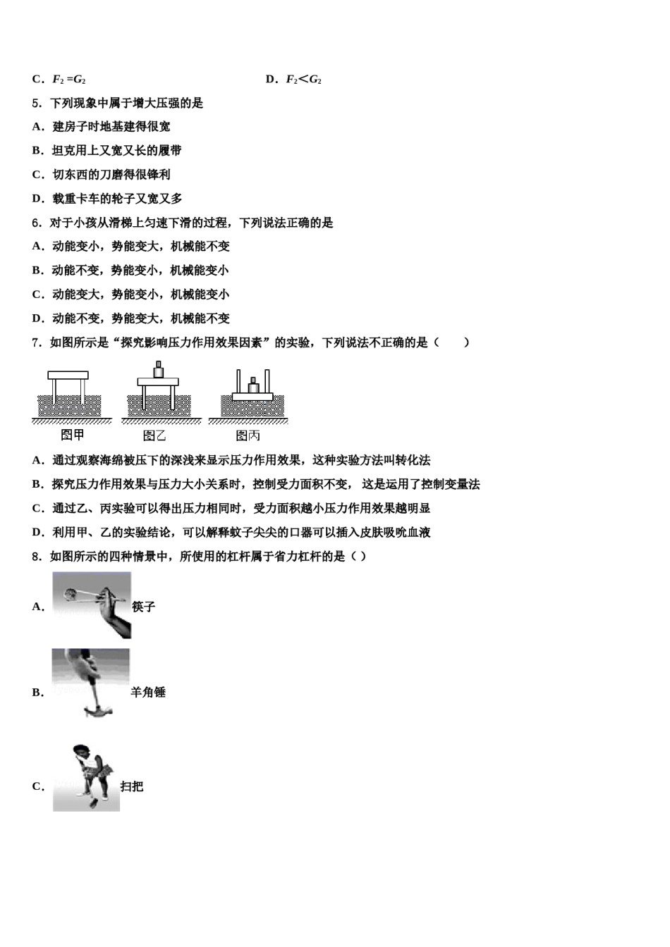 2023-2024学年安徽省宿州市十三校物理八下期末学业质量监测模拟试题含解析.doc_第2页
