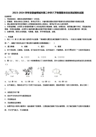 2023-2024学年安徽省桐城市第二中学八下物理期末综合测试模拟试题含解析.doc