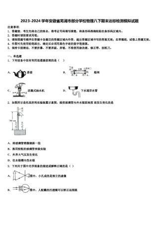 2023-2024学年安徽省芜湖市部分学校物理八下期末达标检测模拟试题含解析.doc