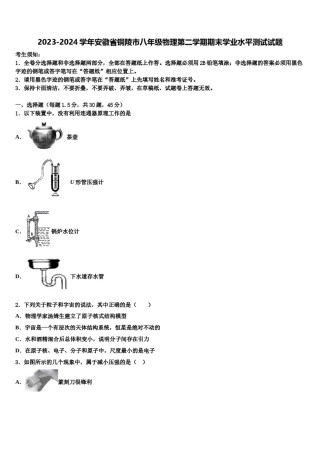2023-2024学年安徽省铜陵市八年级物理第二学期期末学业水平测试试题含解析.doc
