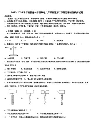 2023-2024学年安徽省长丰县联考八年级物理第二学期期末检测模拟试题含解析.doc