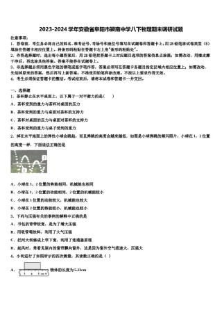 2023-2024学年安徽省阜阳市颍南中学八下物理期末调研试题含解析.doc