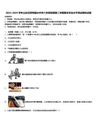 2023-2024学年山东日照明望台中学八年级物理第二学期期末学业水平测试模拟试题含解析.doc