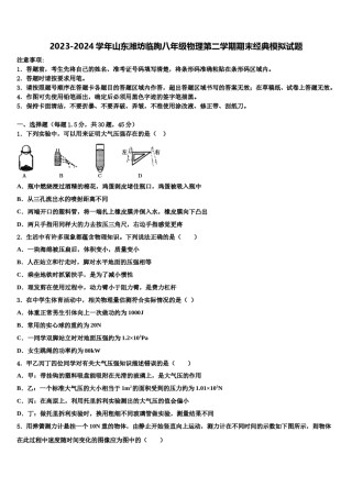 2023-2024学年山东潍坊临朐八年级物理第二学期期末经典模拟试题含解析.doc
