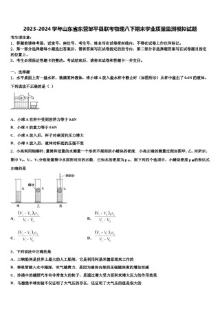 2023-2024学年山东省东营邹平县联考物理八下期末学业质量监测模拟试题含解析.doc