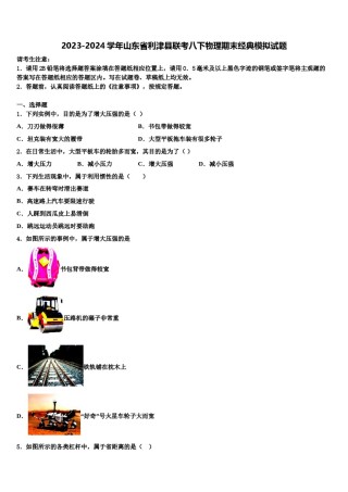 2023-2024学年山东省利津县联考八下物理期末经典模拟试题含解析.doc