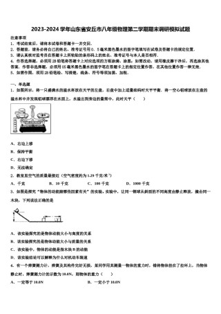 2023-2024学年山东省安丘市八年级物理第二学期期末调研模拟试题含解析.doc