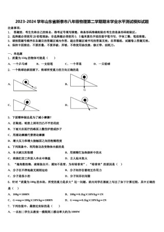 2023-2024学年山东省新泰市八年级物理第二学期期末学业水平测试模拟试题含解析.doc