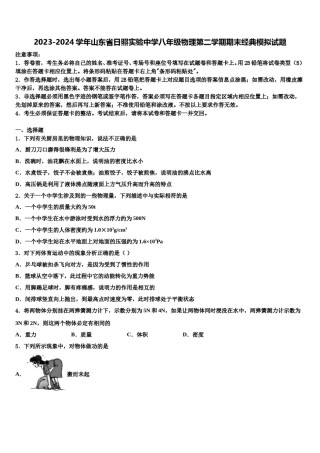 2023-2024学年山东省日照实验中学八年级物理第二学期期末经典模拟试题含解析.doc