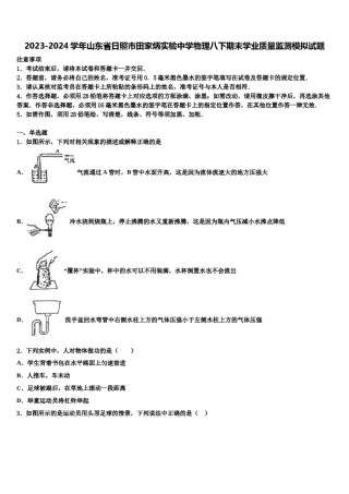 2023-2024学年山东省日照市田家炳实验中学物理八下期末学业质量监测模拟试题含解析.doc
