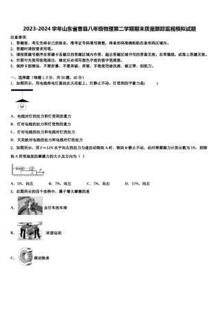 2023-2024学年山东省曹县八年级物理第二学期期末质量跟踪监视模拟试题含解析.doc