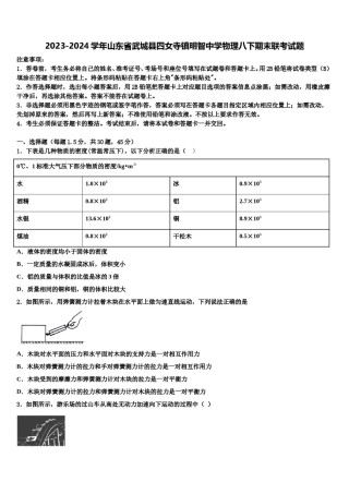 2023-2024学年山东省武城县四女寺镇明智中学物理八下期末联考试题含解析.doc