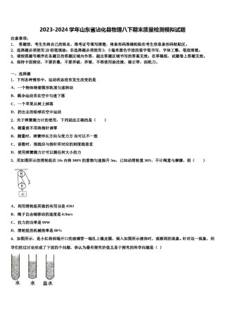 2023-2024学年山东省沾化县物理八下期末质量检测模拟试题含解析.doc