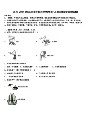 2023-2024学年山东省济南兴济中学物理八下期末质量检测模拟试题含解析.doc
