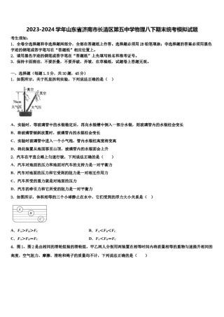 2023-2024学年山东省济南市长清区第五中学物理八下期末统考模拟试题含解析.doc