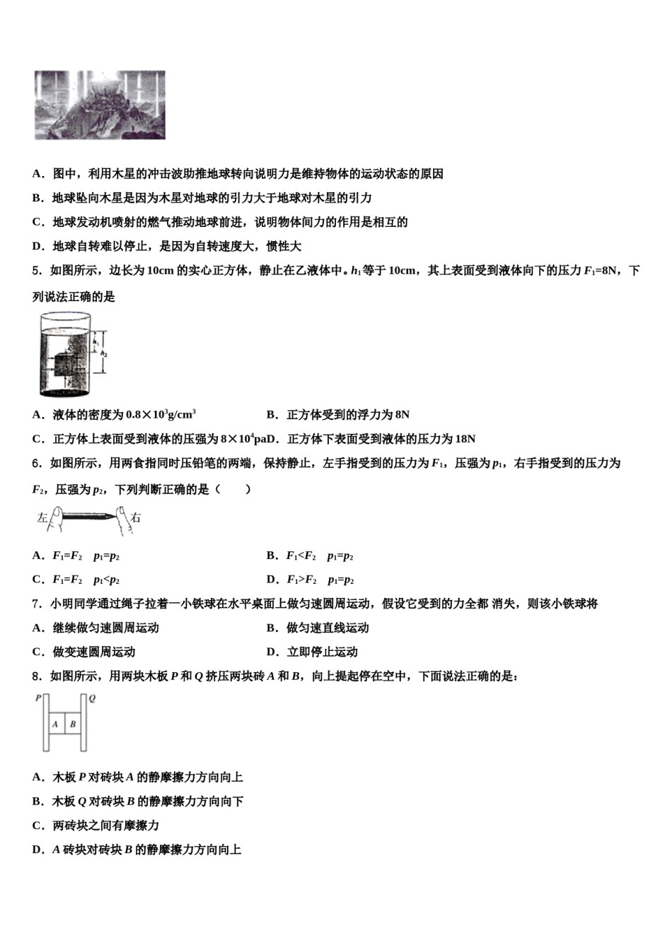 2023-2024学年山东省济宁市第十三中学物理八下期末质量跟踪监视模拟试题含解析.doc_第2页