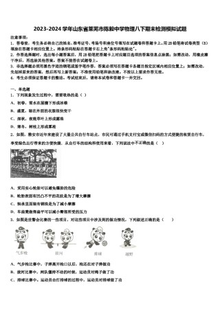 2023-2024学年山东省莱芜市陈毅中学物理八下期末检测模拟试题含解析.doc