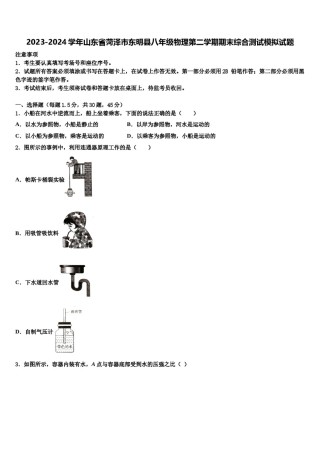 2023-2024学年山东省菏泽市东明县八年级物理第二学期期末综合测试模拟试题含解析.doc