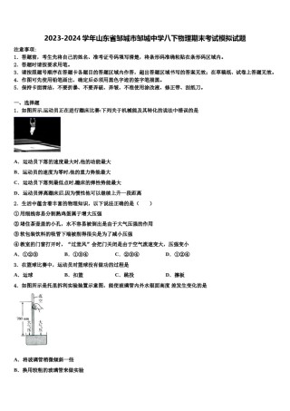 2023-2024学年山东省邹城市邹城中学八下物理期末考试模拟试题含解析.doc