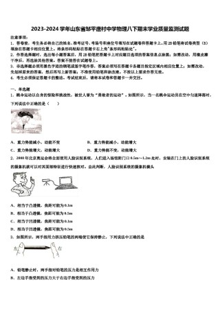 2023-2024学年山东省邹平唐村中学物理八下期末学业质量监测试题含解析.doc