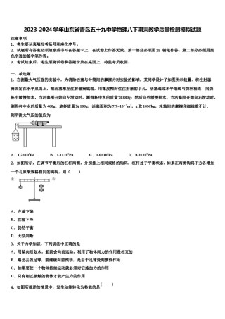 2023-2024学年山东省青岛五十九中学物理八下期末教学质量检测模拟试题含解析.doc
