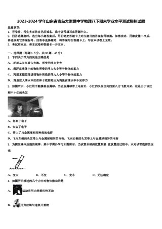 2023-2024学年山东省青岛大附属中学物理八下期末学业水平测试模拟试题含解析.doc