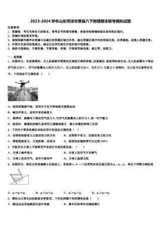 2023-2024学年山东菏泽市曹县八下物理期末联考模拟试题含解析.doc
