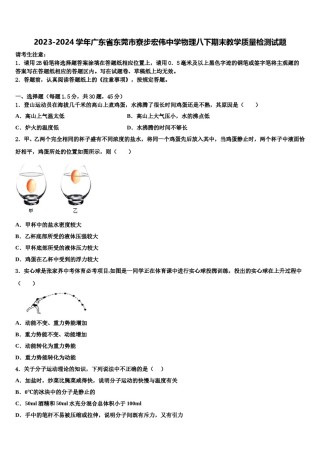 2023-2024学年广东省东莞市寮步宏伟中学物理八下期末教学质量检测试题含解析.doc
