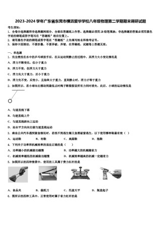 2023-2024学年广东省东莞市横沥爱华学校八年级物理第二学期期末调研试题含解析.doc